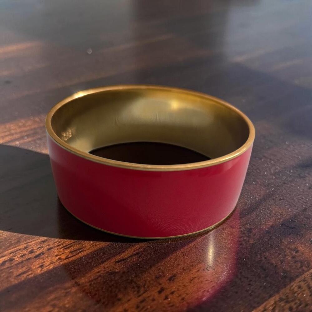 Bracelet J Crew Red Enamel Bangle Wide Gold Tone Statement Jewelry 7" SKU2333